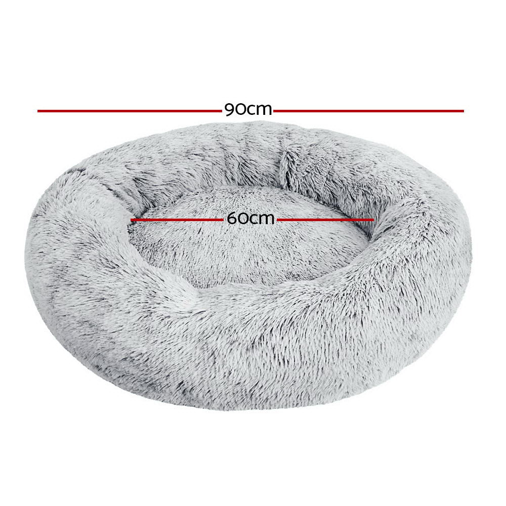Calming Plush Pet Bed – Large 90cm, Light Charcoal