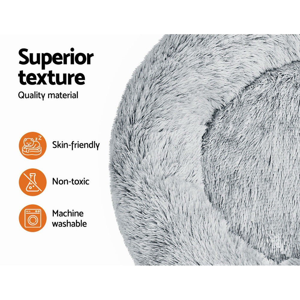 Calming Plush Pet Bed – Large 90cm, Light Charcoal