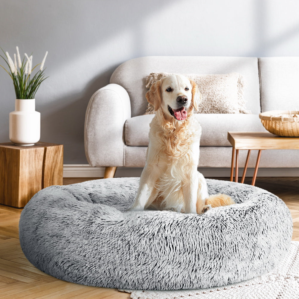 Calming Plush Pet Bed – Large 90cm, Light Charcoal