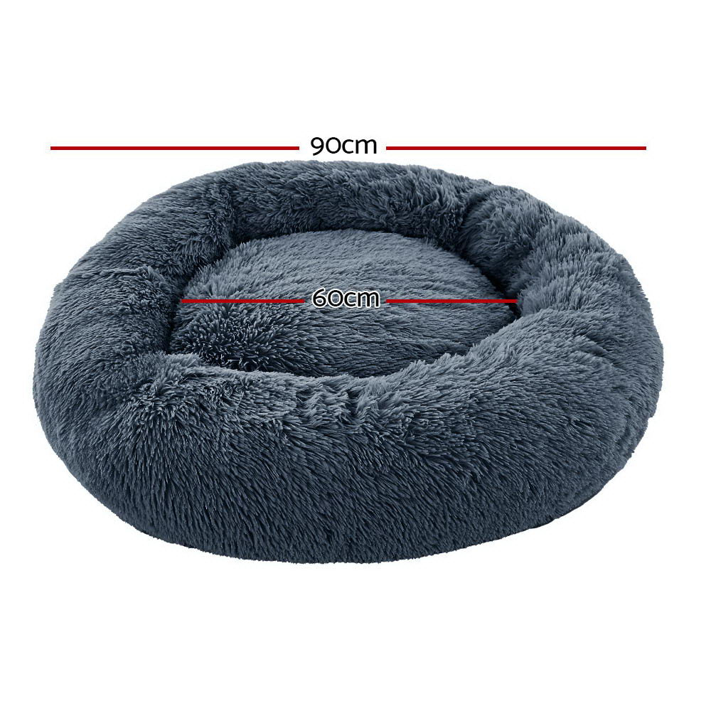 Calming Plush Pet Bed – Large 90cm, Dark Grey