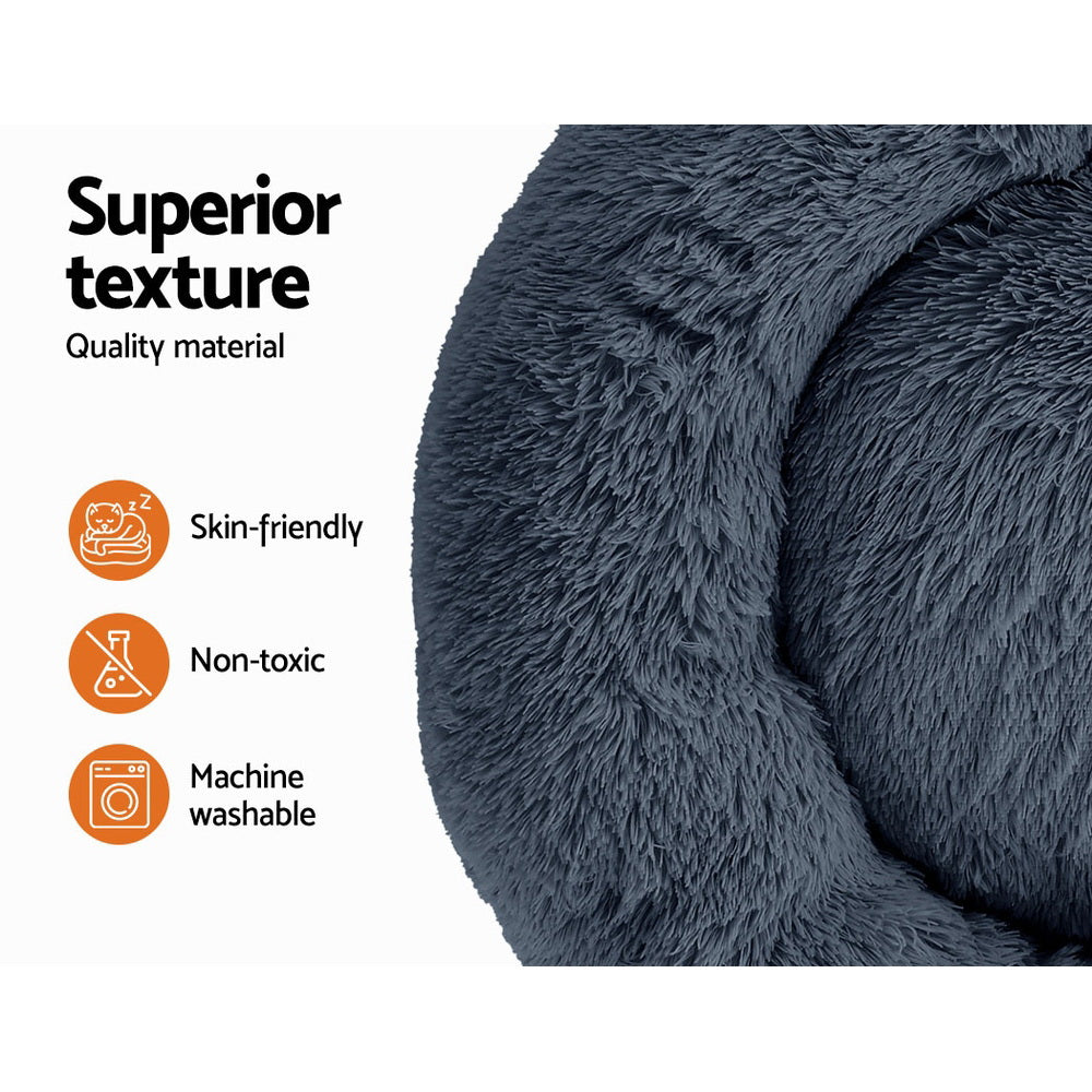 Calming Plush Pet Bed – Large 90cm, Dark Grey