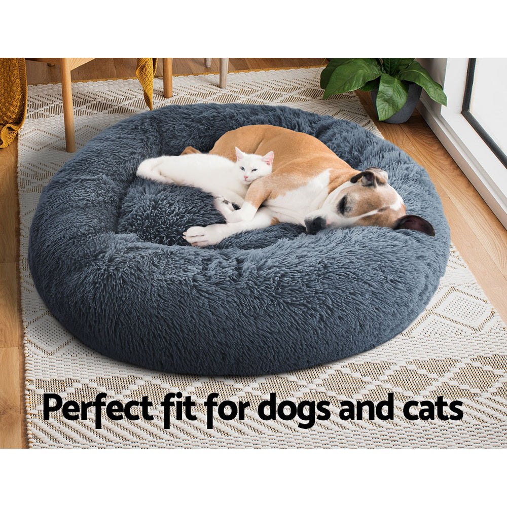 Calming Plush Pet Bed – Large 90cm, Dark Grey