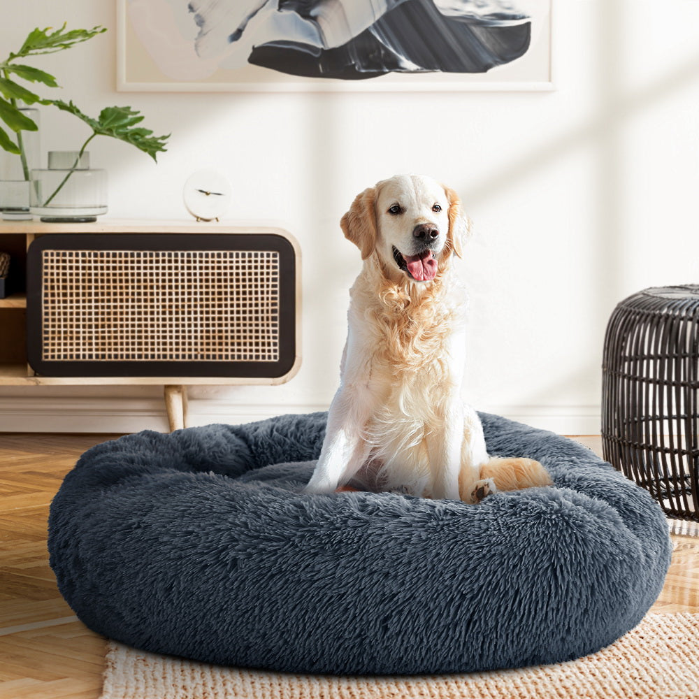 Calming Plush Pet Bed – Large 90cm, Dark Grey