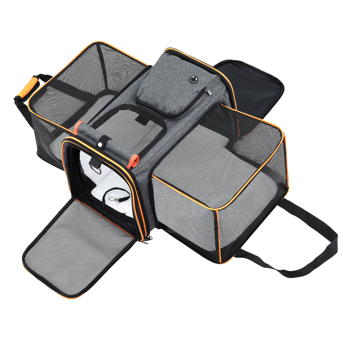 Expandable Pet Carrier Bag – Grey & Orange