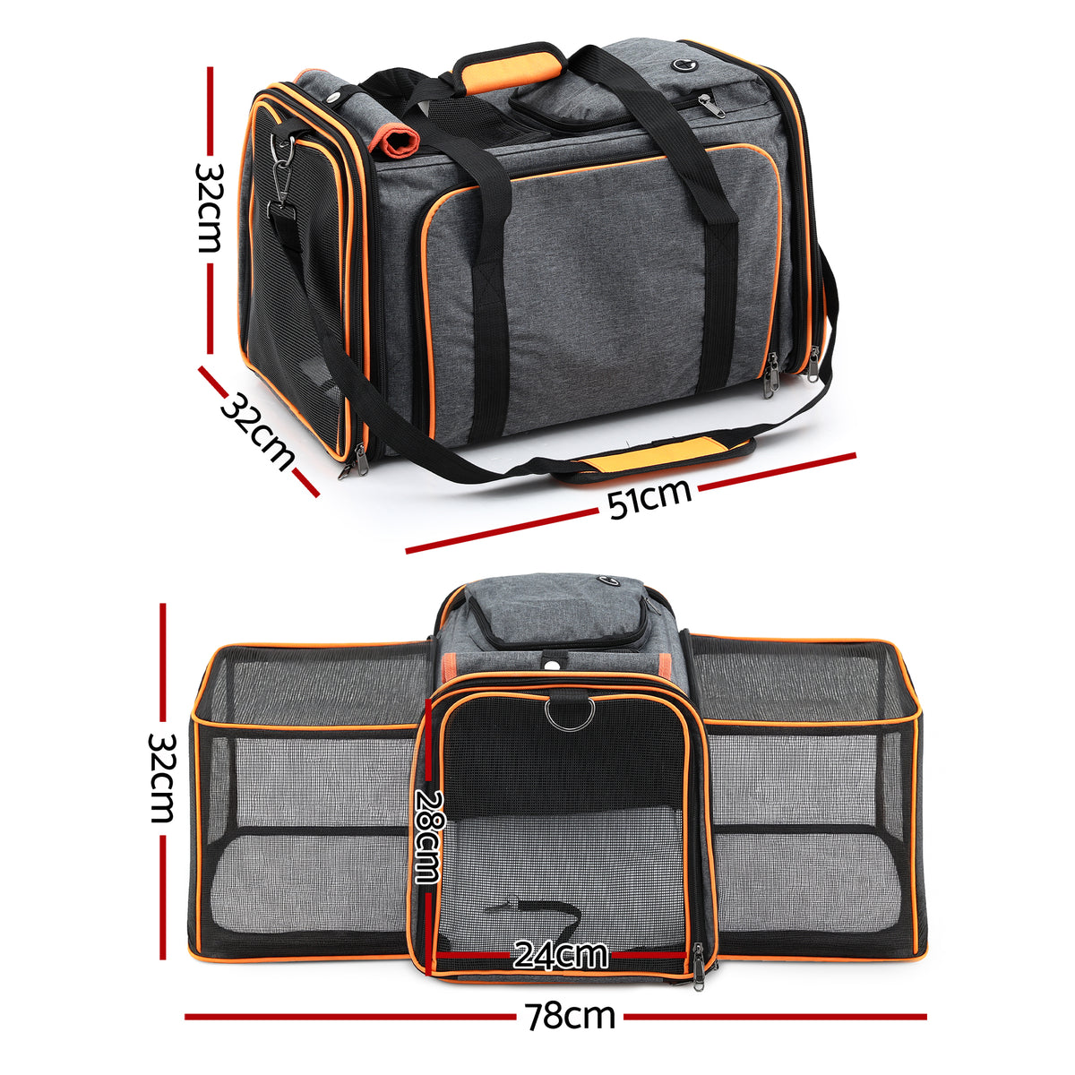 Expandable Pet Carrier Bag – Grey & Orange