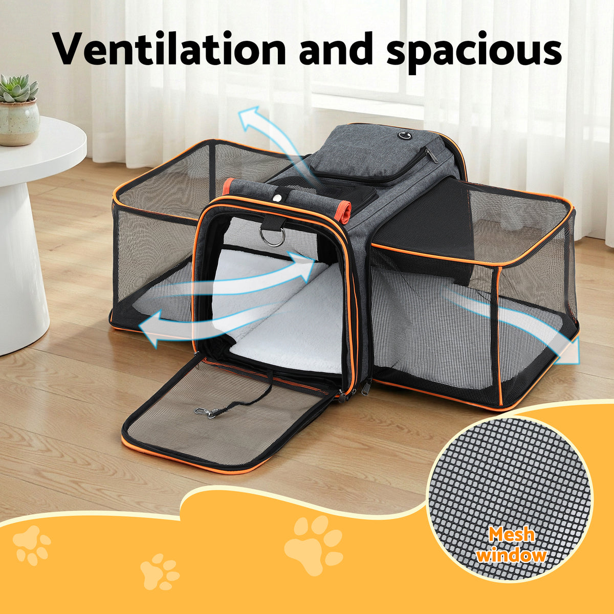 Expandable Pet Carrier Bag – Grey & Orange