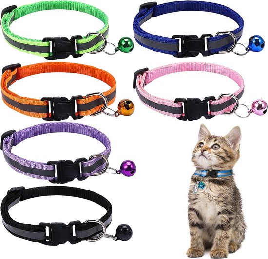 Reflective Cat Collars with Bells & Safety Buckle – 6 Pack