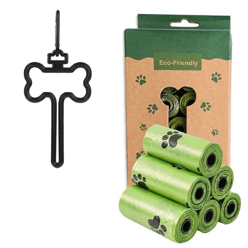 Poop Bags with Bone Hook & Dispenser – 8 Rolls ($11 Off in Cart)