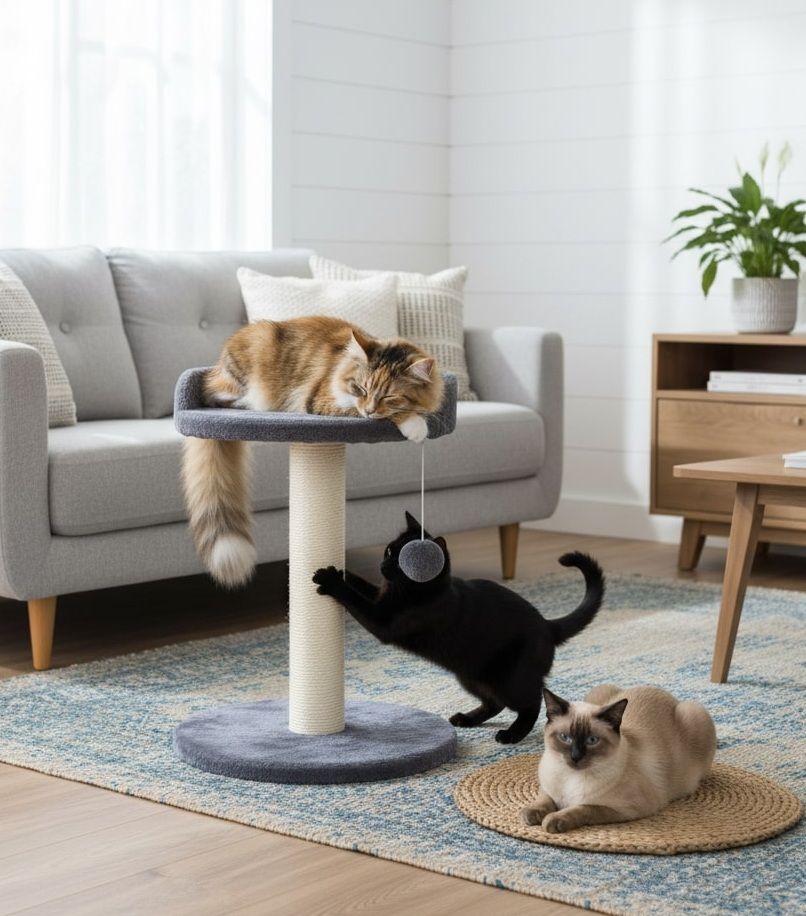 Small Cat Tree with Plush Perch & Toy – 47cm