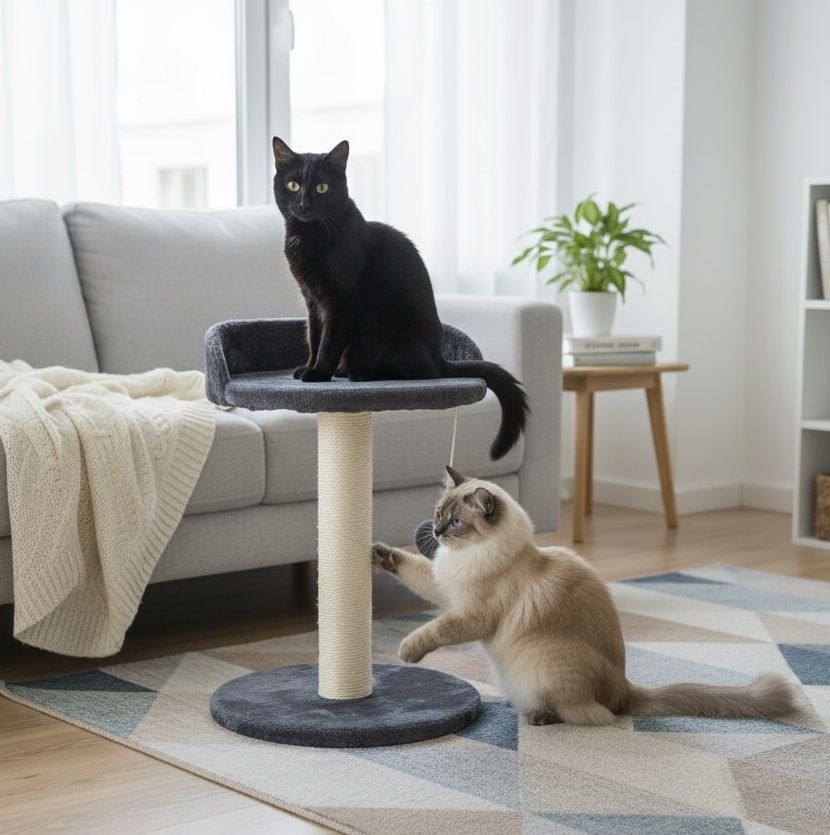 Small Cat Tree with Plush Perch & Toy – 47cm