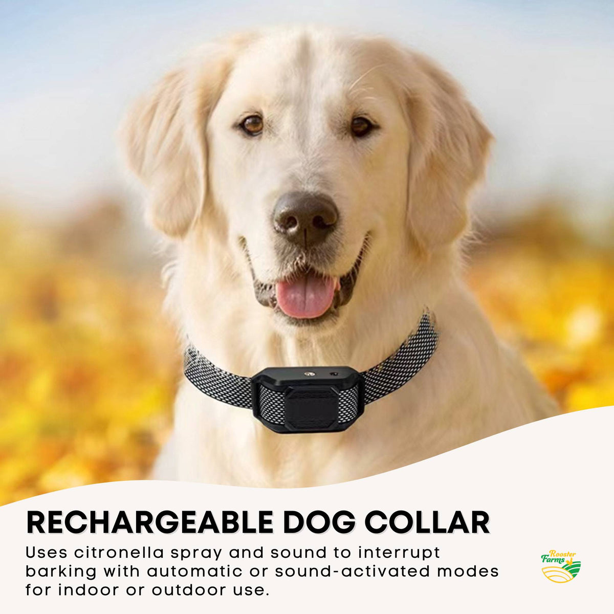 Rooster Farms Bark Training Collar – Citronella & Sound, Rechargeable
