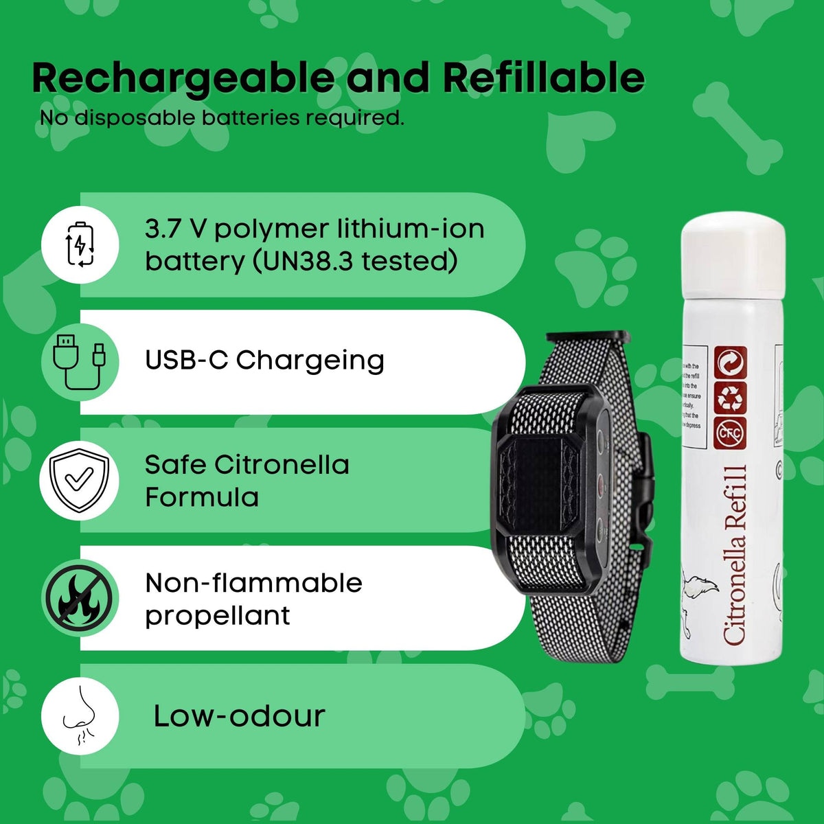 Rooster Farms Bark Training Collar – Citronella & Sound, Rechargeable