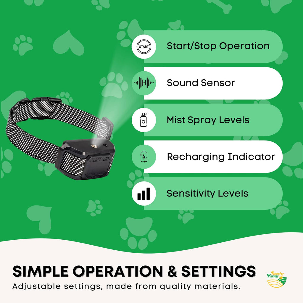 Rooster Farms Bark Training Collar – Citronella & Sound, Rechargeable