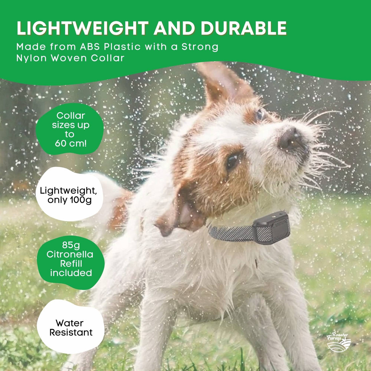 Rooster Farms Bark Training Collar – Citronella & Sound, Rechargeable