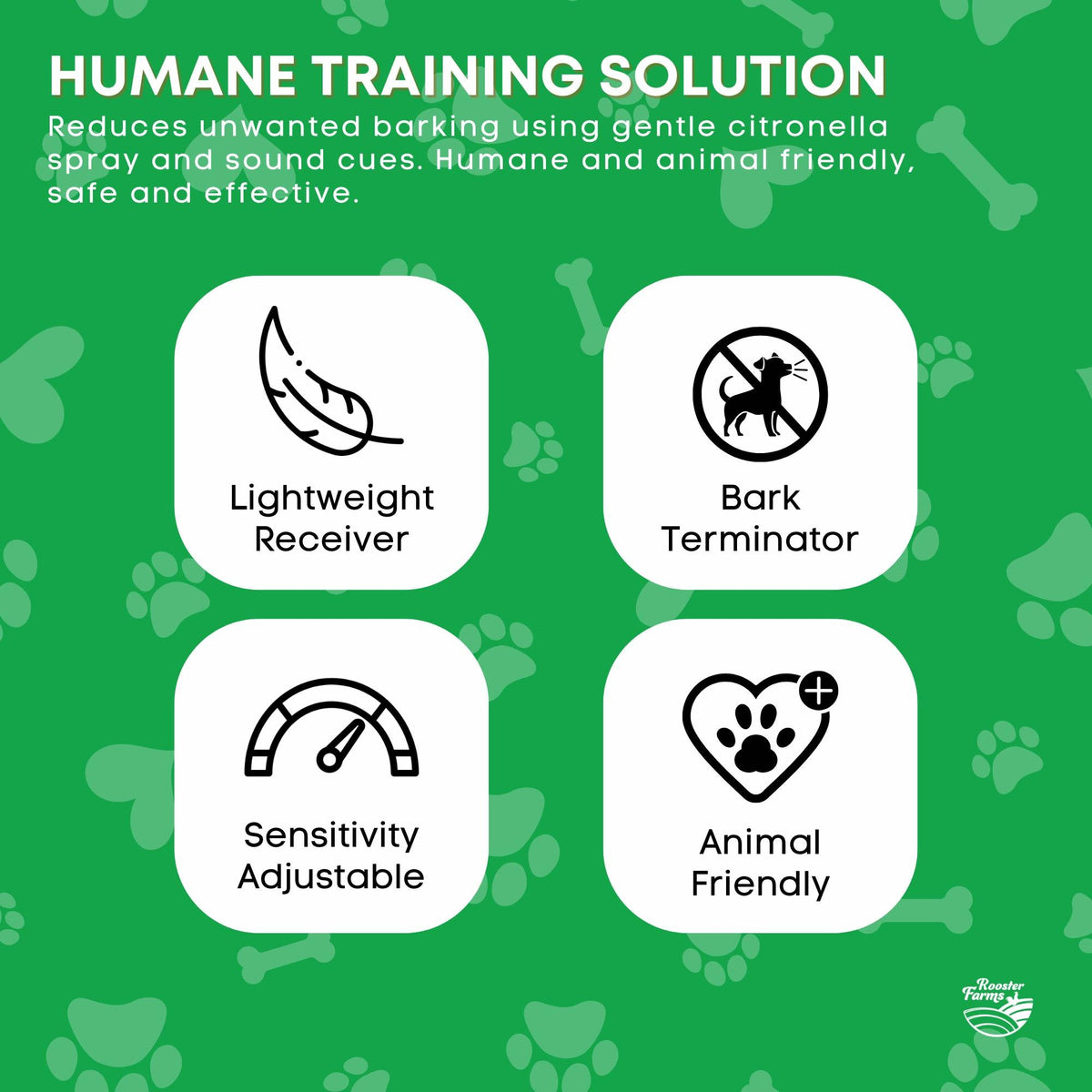 Rooster Farms Bark Training Collar – Citronella & Sound, Rechargeable