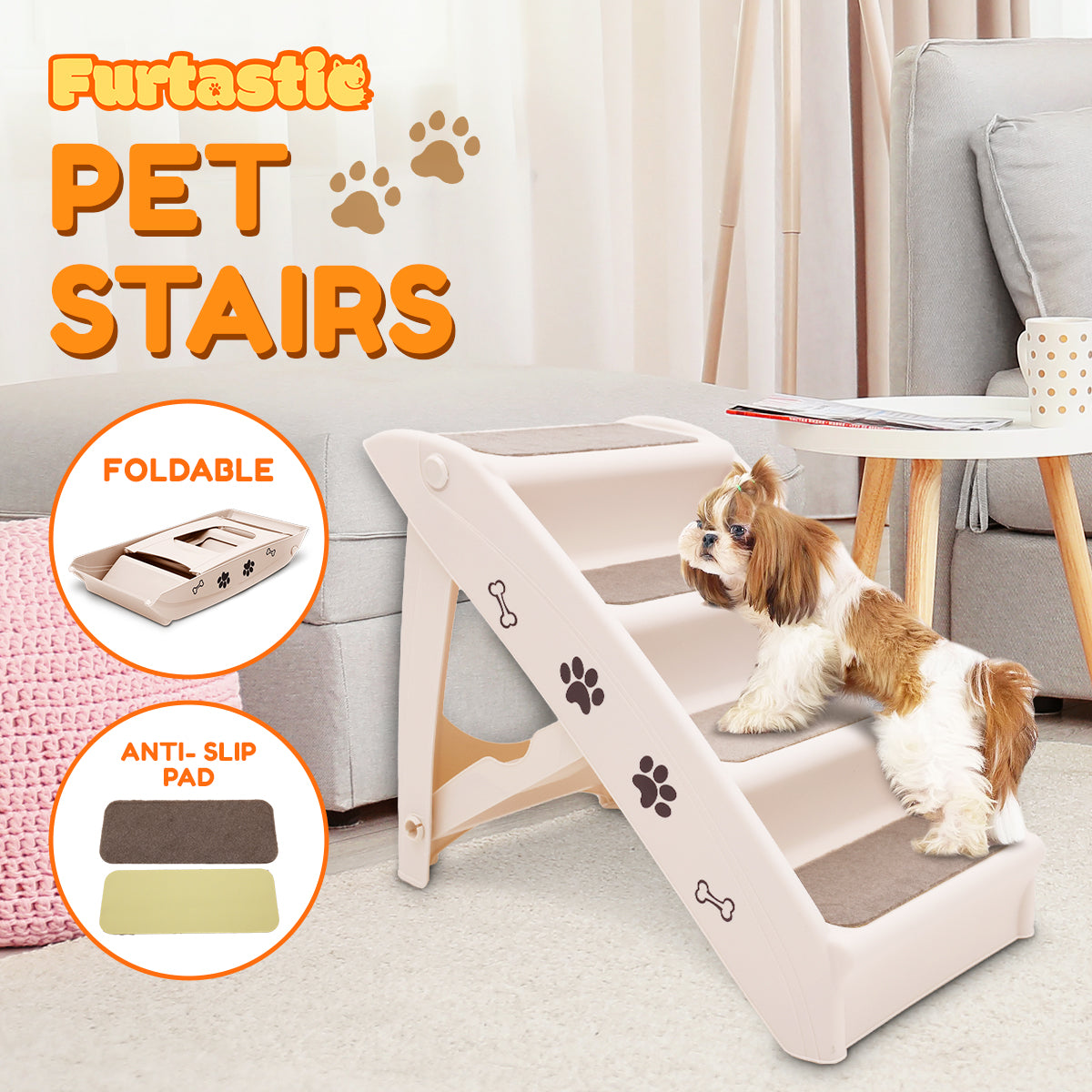 Foldable Pet Stairs 50cm – White