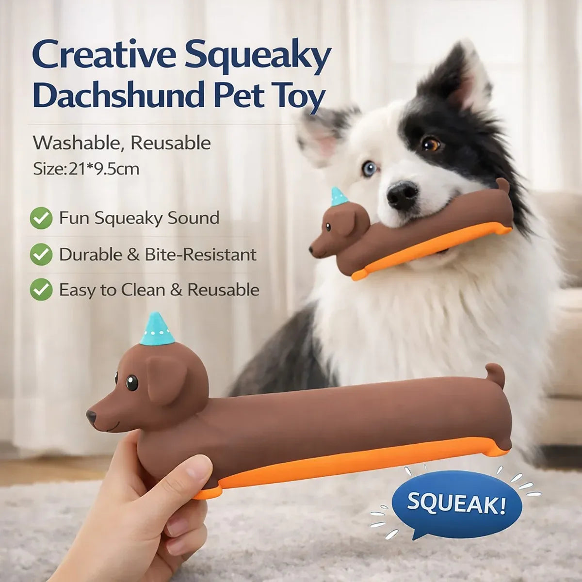 Squeaky Latex Sausage Dog Toy