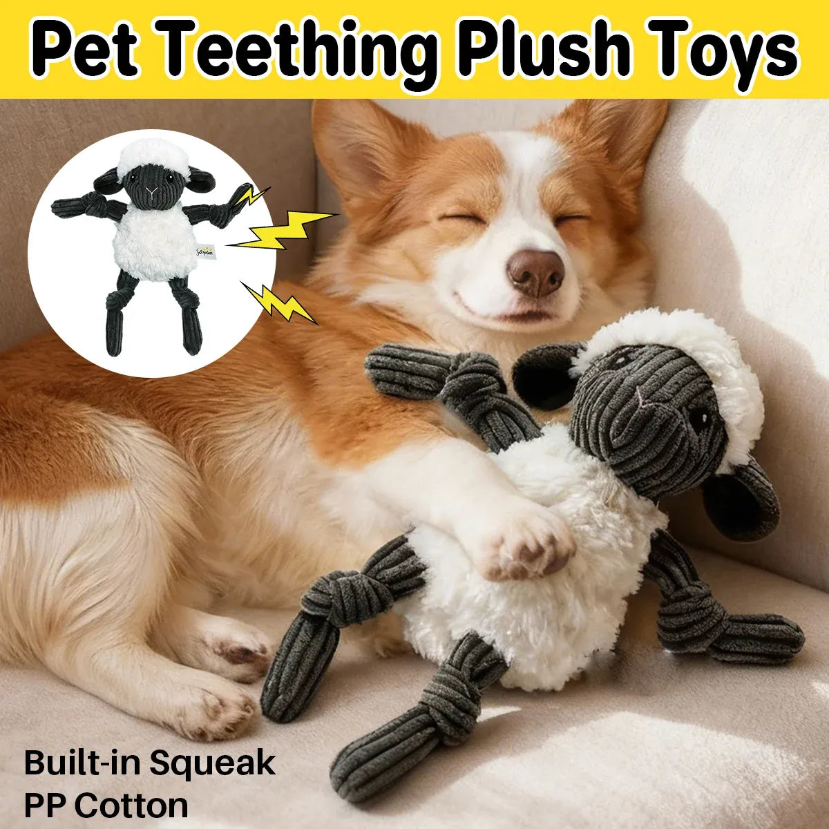 Squeaky Plush Lamb Dog Toy