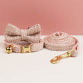 Tweed Collar & Leash Set with Bow Tie – Pink, S