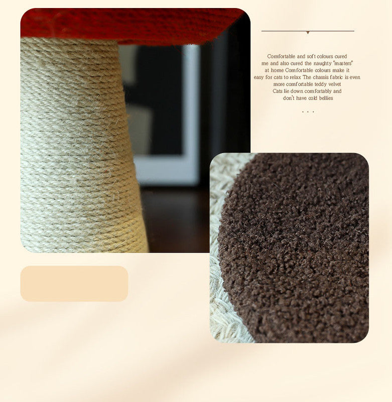 Mushroom Cat Tree with Sisal Scratching Post – Red, 50cm
