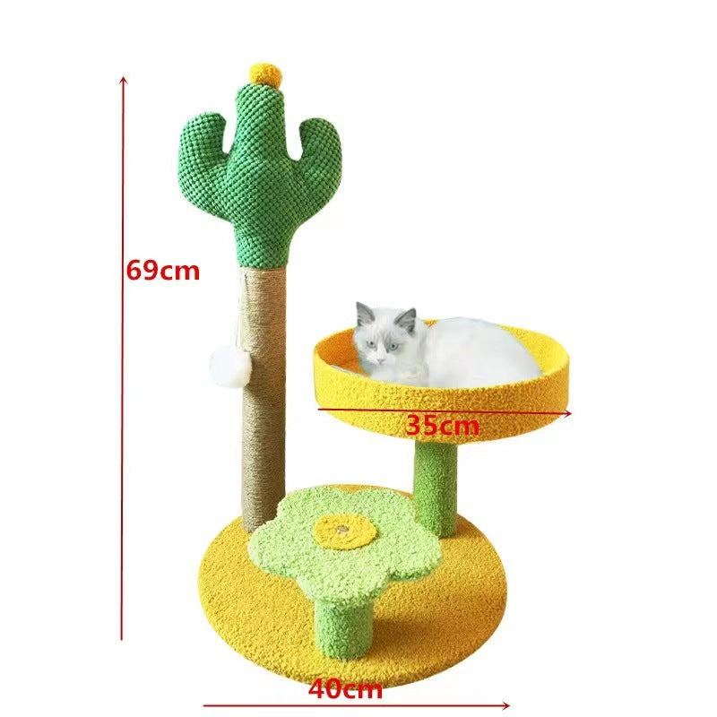 Cactus & Pineapple Cat Tree with Scratching Post & Perch – Yellow