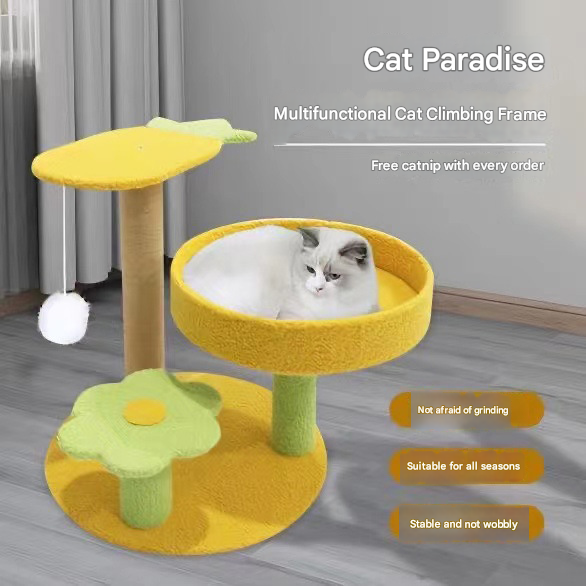 Cactus & Pineapple Cat Tree with Scratching Post & Perch – Yellow
