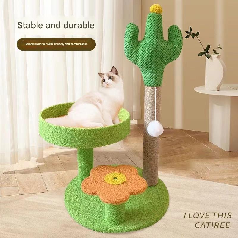 Cactus & Pineapple Cat Tree with Scratching Post & Perch – Yellow