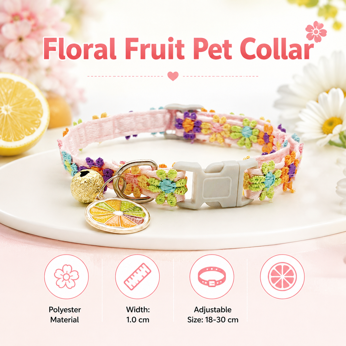 Floral Lace Cat Collar with Bell – Orange