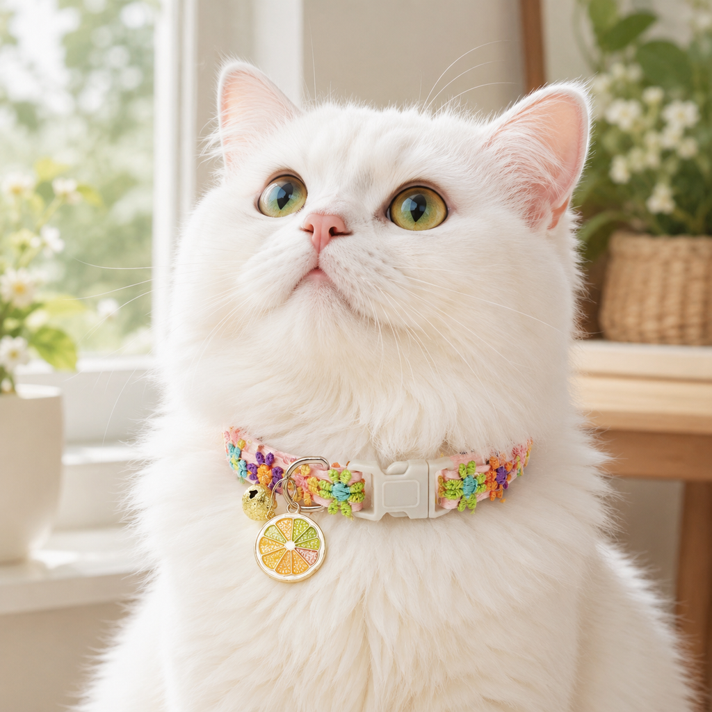 Floral Lace Cat Collar with Bell – Orange