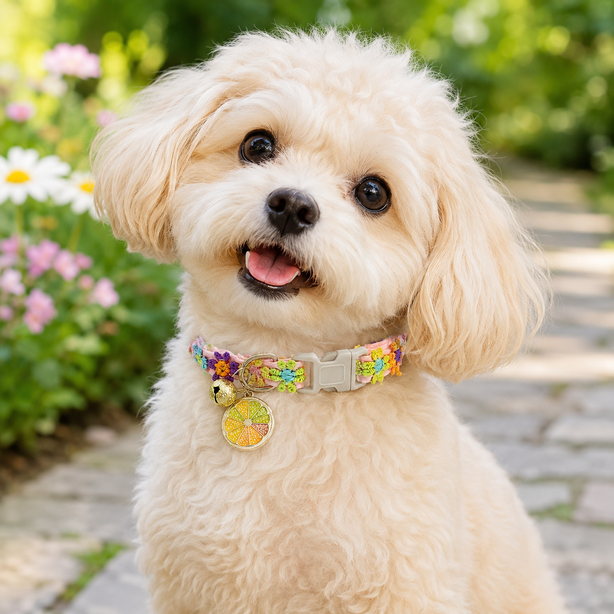 Floral Lace Cat Collar with Bell – Orange