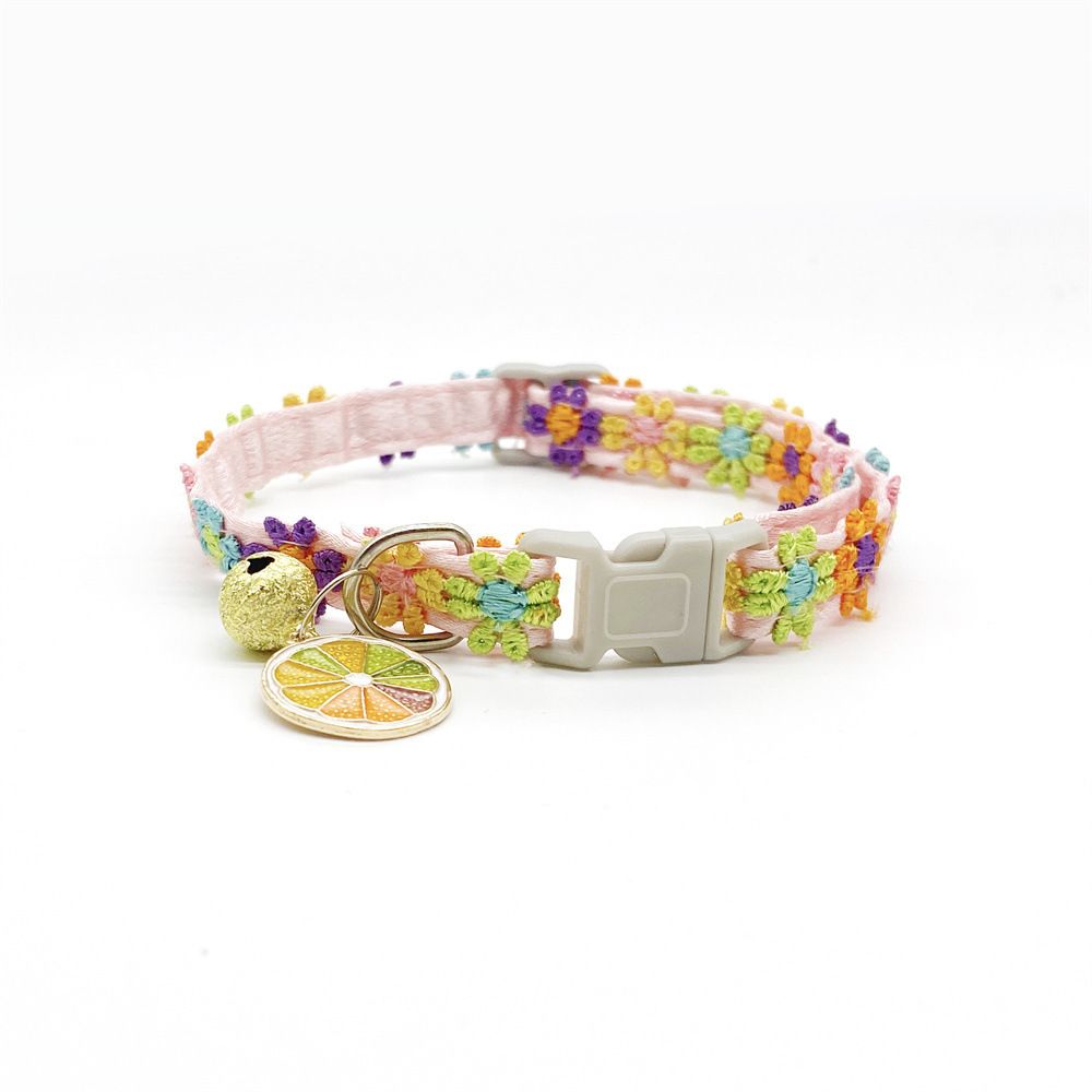 Floral Lace Cat Collar with Bell – Orange