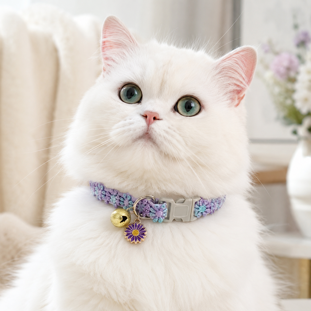 Floral Lace Cat Collar with Bell – Purple