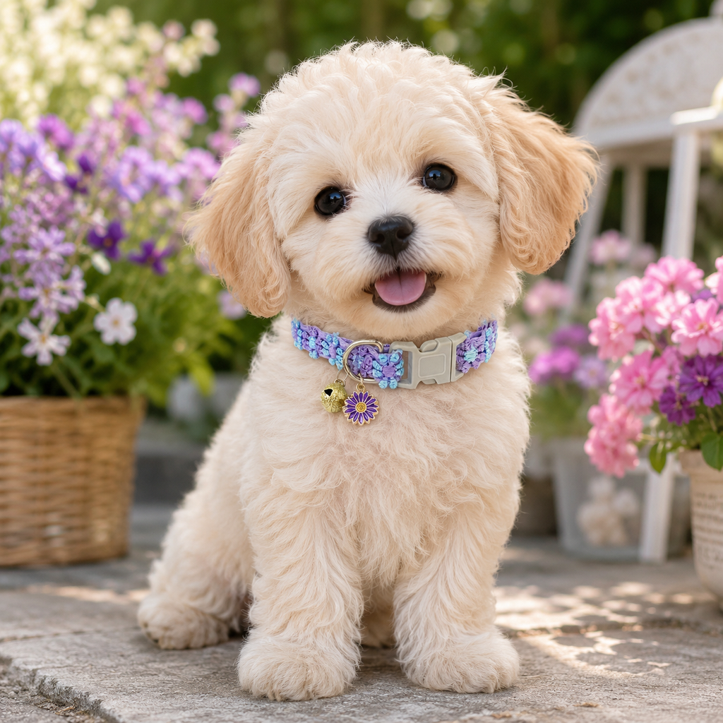 Floral Lace Cat Collar with Bell – Purple