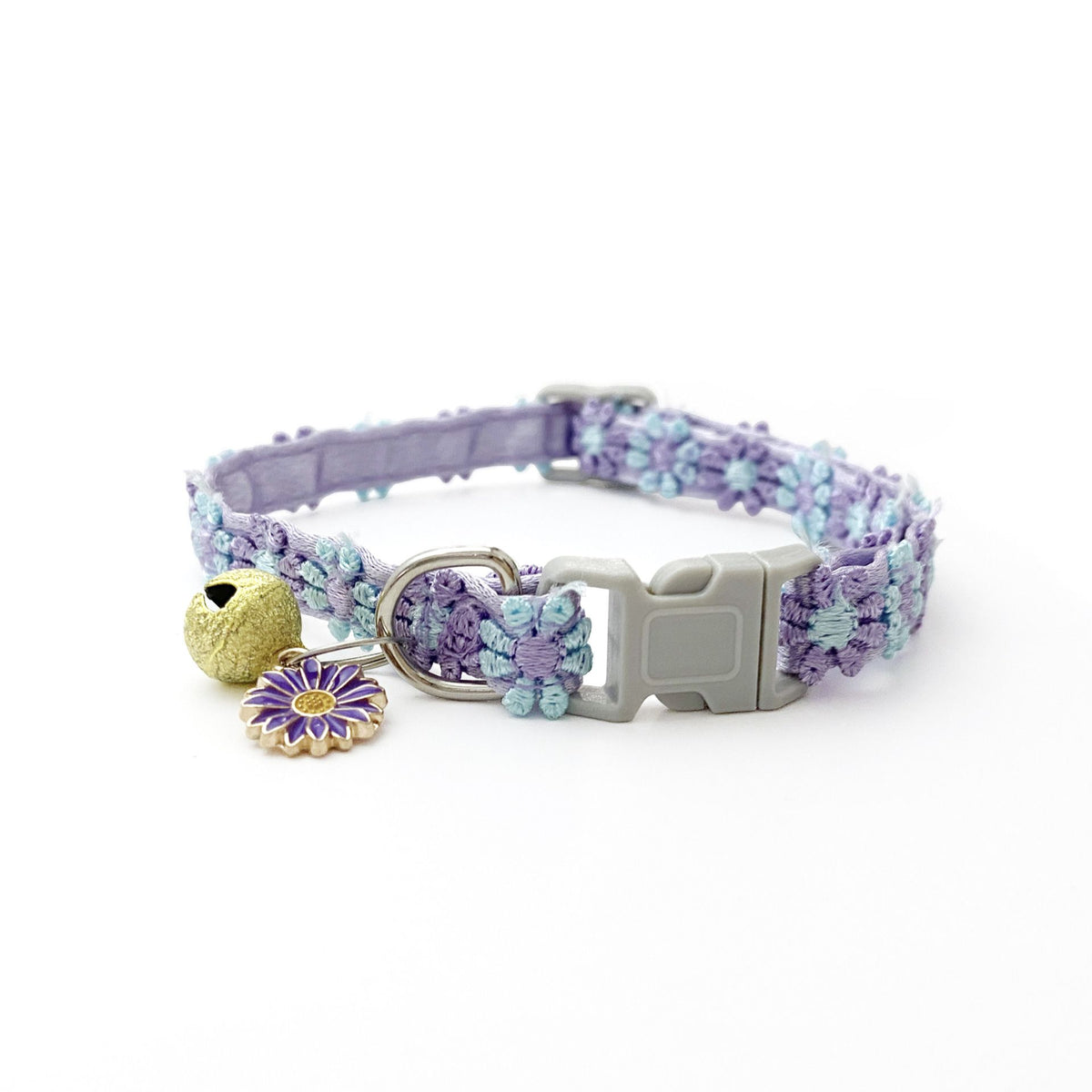 Floral Lace Cat Collar with Bell – Purple