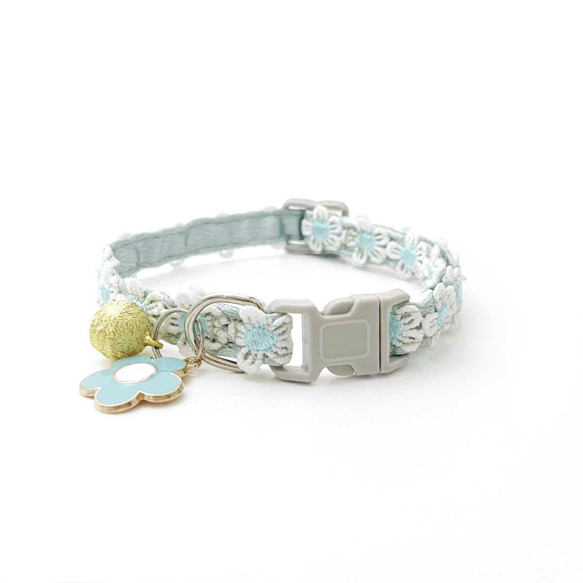 Floral Lace Cat Collar with Bell – Blue