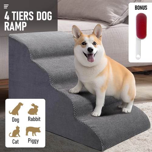 4-Step Foam Dog Ramp – Grey