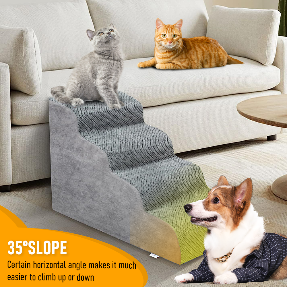 4-Step Foam Dog Ramp – Grey