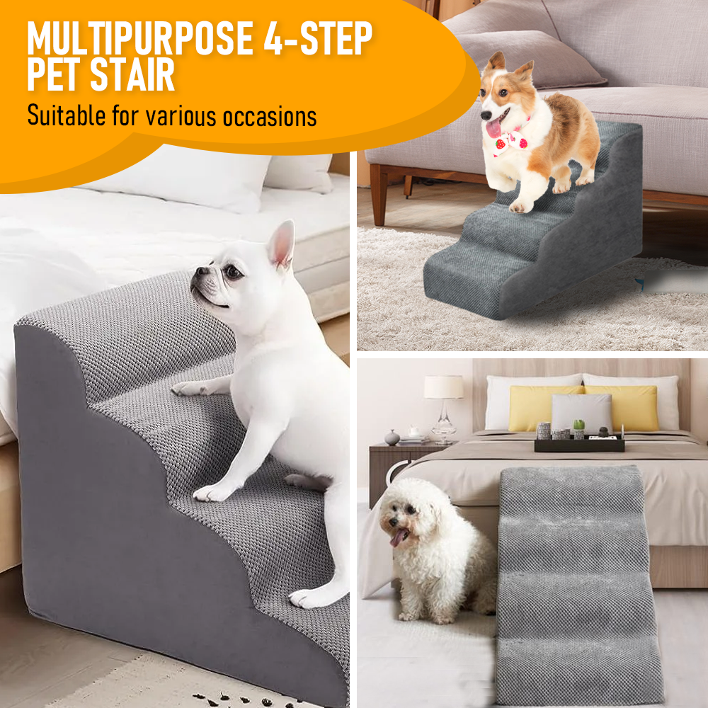4-Step Foam Dog Ramp – Grey